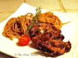 Recette Poulet au pesto rouge et spaghetti au parmesan