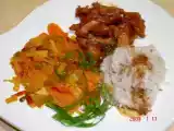 Recette Poulet au caramel/gingembre et sa garniture