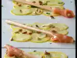 Recette Carpaccio de courgette jaune gold rush, menthe fraîche et pignons de pin
