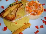 Recette Pavé d'espadon à l'indienne, riz et brunoise de légumes