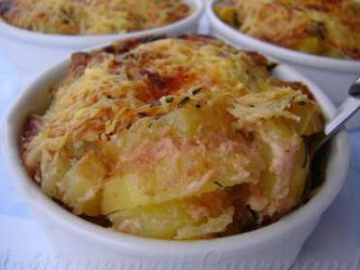 Petit gratin crémeux aux pommes de terre et trompettes de la mort en