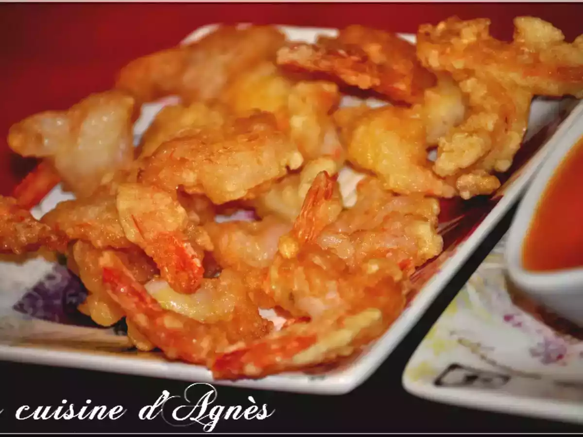 Crevettes frites sauce aigre douce
