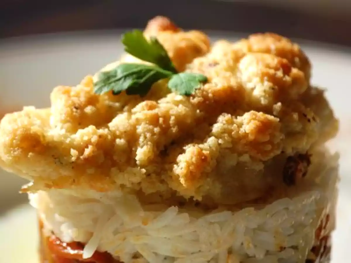 CRUMBLE DE LOUP ET COMPOTEE DE POIVRONS