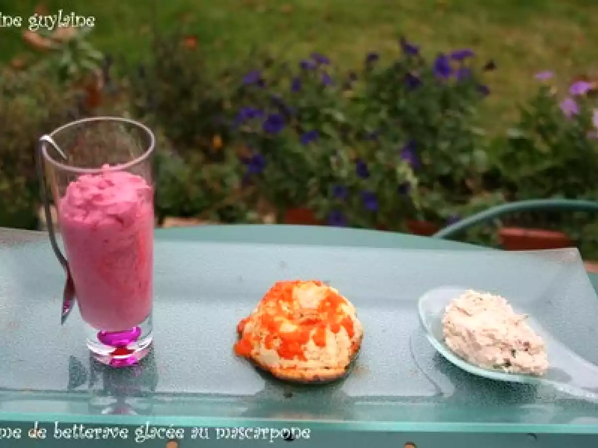 Ecume de betterave glacée au mascarpone et rillettes de thon au piment d'Espelette