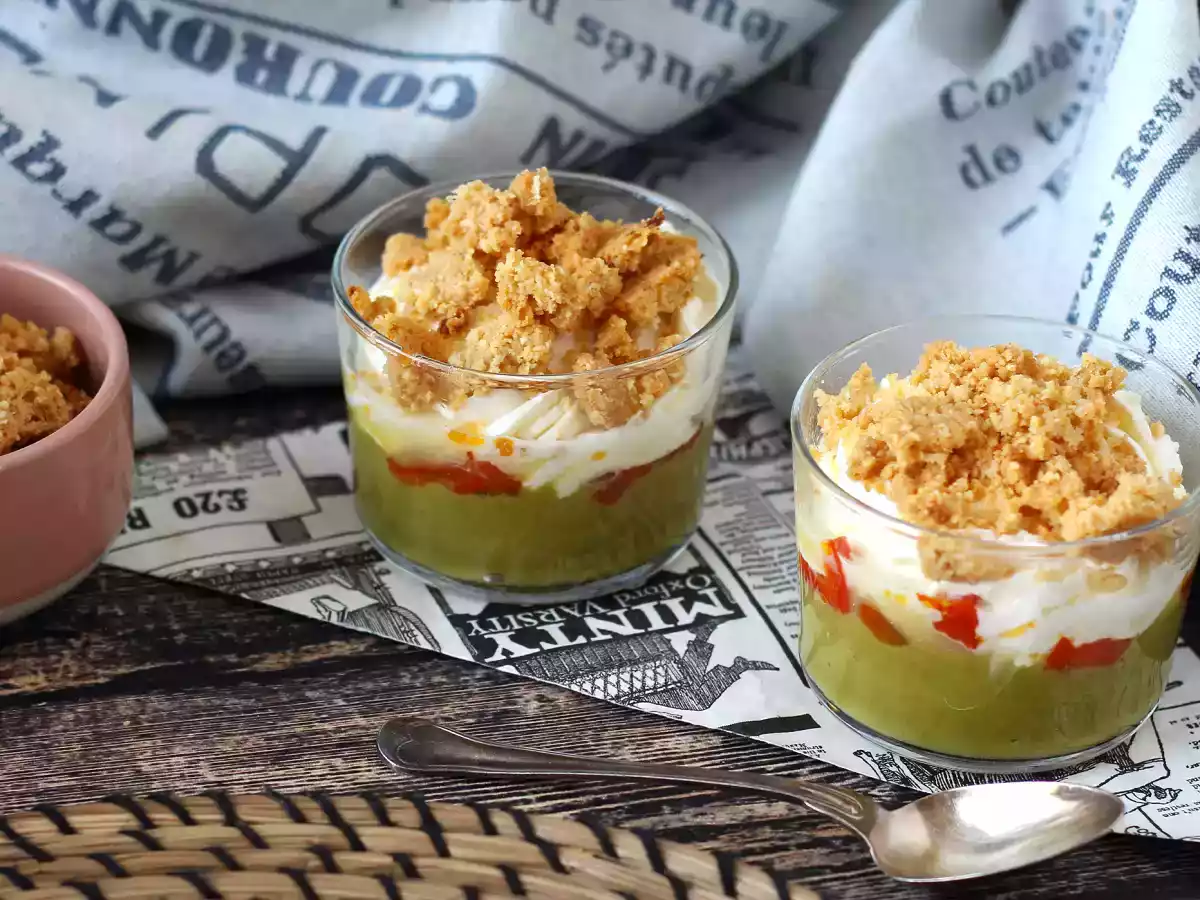 Verrines végétariennes: crème de petit pois, crumble de parmesan et crème au mascarpone - photo 7