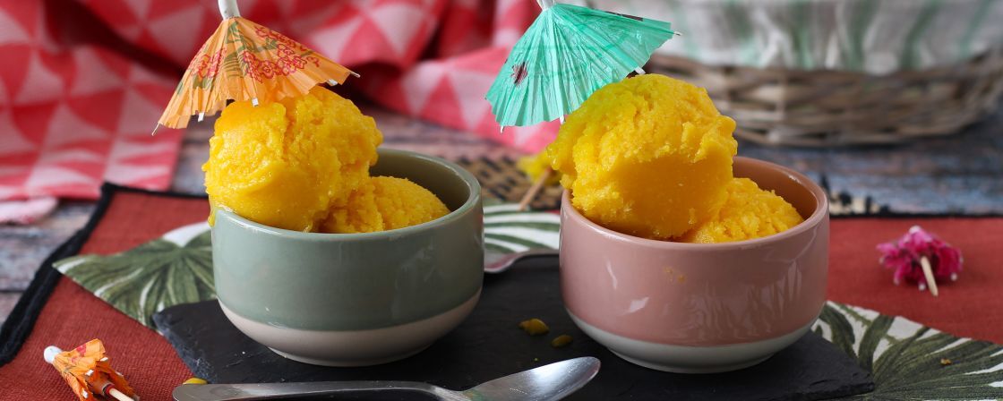 Sorbet mangue citron vert avec seulement 3 ingrédients et prêt à déguster en 5 minutes!