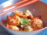 Recette Crevettes sautées dans leur bouillon pimenté et parfumé citronnelle et coriandre