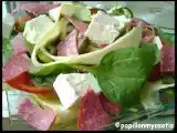 Recette Salade epinard-courgette, feta & salami