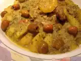 Recette Tajine d'agneau aux pommes de terre, olives violettes et citron confit