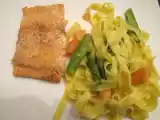 Recette Pâtes au saumon fumé et aux asperges vertes accompagnées de son steack de saumon