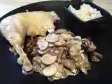 Recette Poulet rôti farci aux cèpes, fricassé de champignons et risotto au parmesan