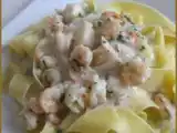 Recette Pâtes à la sauce aux fruits de mer et à la crème.