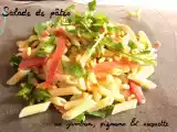 Recette Salade de pâtes au jambon, pignons et roquette.