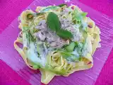 Recette Assiette fraicheur, tagliatelle, tagliatelle de courgette, sauce parmesan et thon