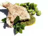 Recette Joues de cabillaud, fèves, pesto livèche, menthe.