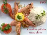 Recette Gambas grillées à la plancha sauce chien du petit bistro de mamigoz