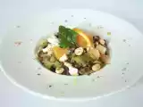 Recette Salade de lentilles aux poireaux, noisettes, orange & chèvre