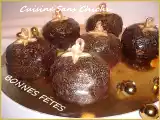 Recette Boules individuelles de noël, biscuit, mousse chocolat coeur de framboise