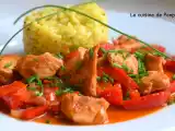Recette Poulet au poivron rouge accompagné de risotto parfumé aux petits légumes