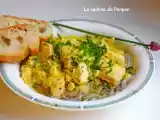Recette Poulet au poireau parfumé de curry et lapacho sur un lit de nouilles de patates douces
