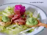 Recette Crème de petits pois et de betterave rouge sur leur lit de salade