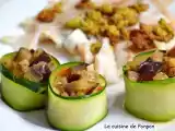 Recette Fondue d'aubergine encerclée d'une fine tranche de courgette