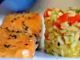 Recette Filet de saumon mariné et son risotto au poivron rouge