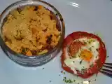 Recette Œuf en cocotte de tomate et crumble pommes de terre au chorizo