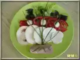 Recette Carpaccio de tomates et de champignons, billes de mozzarella, filet de thon