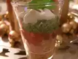 Recette Verrine de boulghour citronné, pesto de roquette et oeufs de saumon