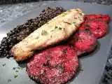Recette Filet de bar grillé, lentilles beluga et chorizo