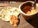 Recette Dip aux poivrons rouges-féta et galettes de semoule, verrines aubergines-tapenade.