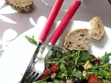 Recette Salade de deux haricots, tomates confites, roquette et noix