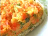 Recette Tarte salée aux carottes, oignons, persil, cumin, moutarde et parmesan