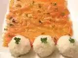 Recette Carpaccio de saumon au citron et gingembre, boules de riz gluant