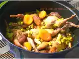 Recette Cailles fermières en tajine de fruits séchés, citron confit et févettes