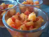 Recette **salade tardive de melon a la tomate et au basilic en verrine et crevettes**
