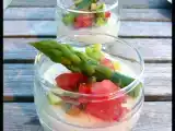 Recette Le panna cotta au chèvre, asperges et olives piqué à mercotte...