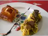 Recette Croustillant tout canard et foie gras, émincé de chou frisé aux gésiers confits