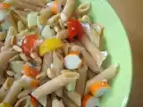 Recette Pâtes complètes au surimi, tomates cerise, concombre et fromage frais