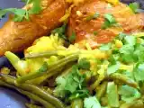 Recette Poulet curry citron et pilaf de chou-fleur et haricots verts