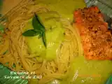Recette Spaghettis et pavés de saumon, sauce courgette et chèvre