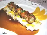 Recette Brochettes de volaille à la citronnelle, risotto mangue citron, sauce aigre douce