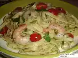 Recette Fettucine au pesto, tomates cerises, crevettes