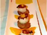 Recette Noix de st jacques sur flans d'endives braisées aux oranges et pâtes aux agrumes