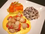 Recette Poelee de saint jacques au safran riz sauvage et tagliatelles de legumes