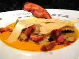 Recette Crème de potimarron aux châtaignes, ravioli châtaigne-bacon