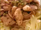 Recette Pâtes au poulet et petits pois, sauce moutarde de sophie