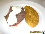 Recette Bavette sur sauce au chevre et sa puree de poivrons