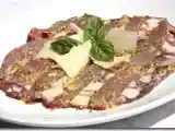 Recette Carpaccio terre et mer, vinaigrette aux graines de moutarde et copeaux de parmesan